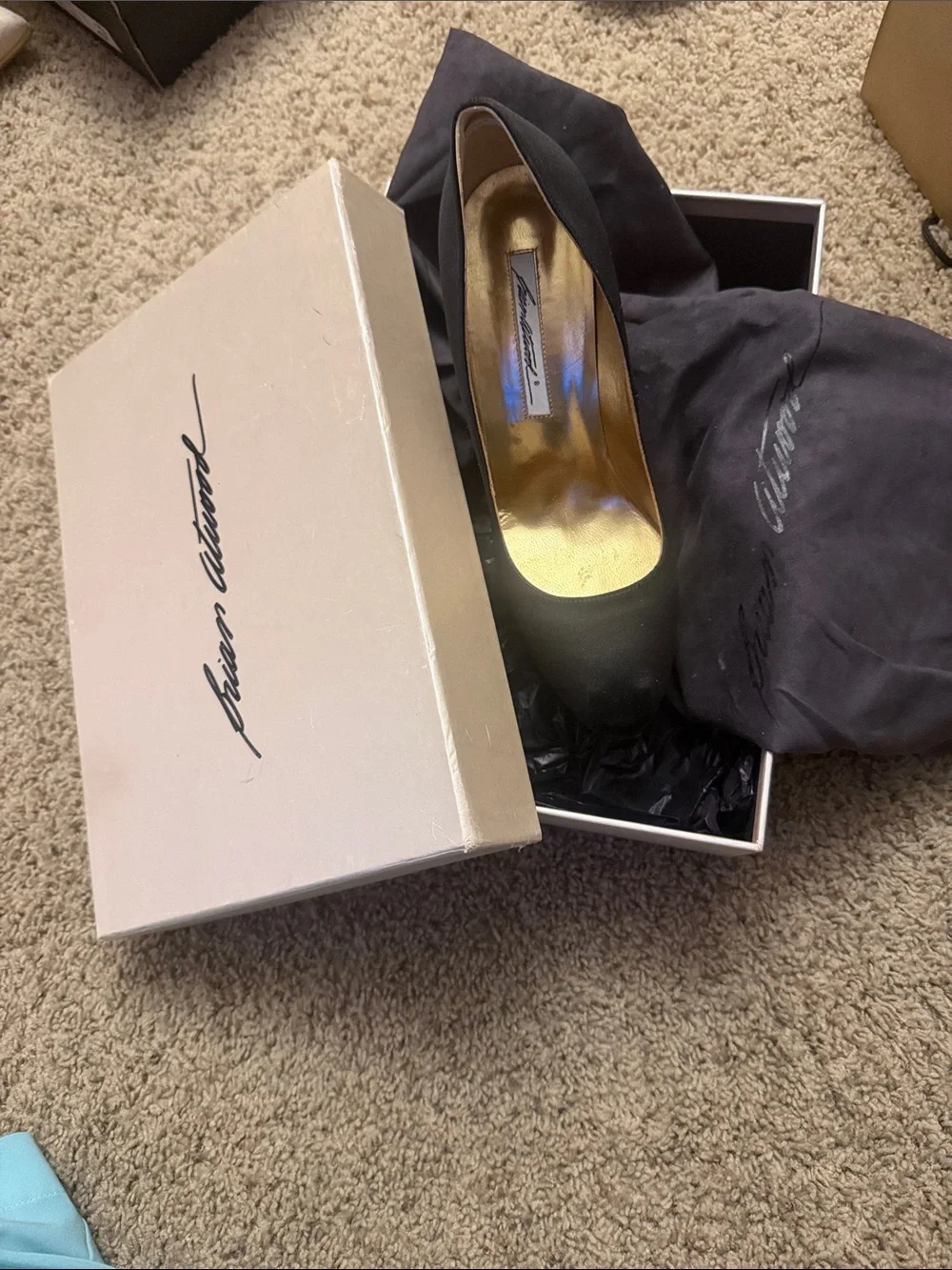 Brian Atwood Black Satin Platform Stiletto Pumps